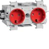 Hager Розетка Schuko Ecoline 2-х кратн., 16A 230В AC, фронт. закрепления в паз 80мм, цвет гнёзд красный GS20013020