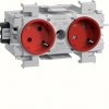 Hager Розетка Schuko Ecoline 2-х кратн., 16A 230В АС, пов.90°, фронт. закрепления в паз 80мм, цвет гнёзд красный GS20113020